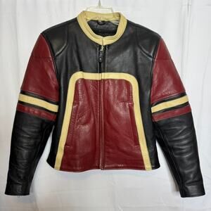 Flying Biker Oakwood Leather Motorcycle Jacket Women L Black Red Thinsulate
